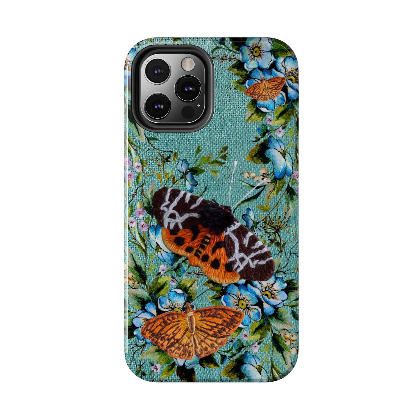 Vintage Blooms and Butterflies Phone Case Embroidered Look Floral Cottagecore Phone Cover, iPhone, Pixel, Samsung