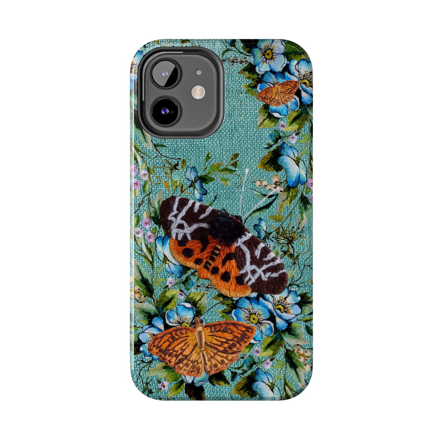 Vintage Blooms and Butterflies Phone Case Embroidered Look Floral Cottagecore Phone Cover, iPhone, Pixel, Samsung