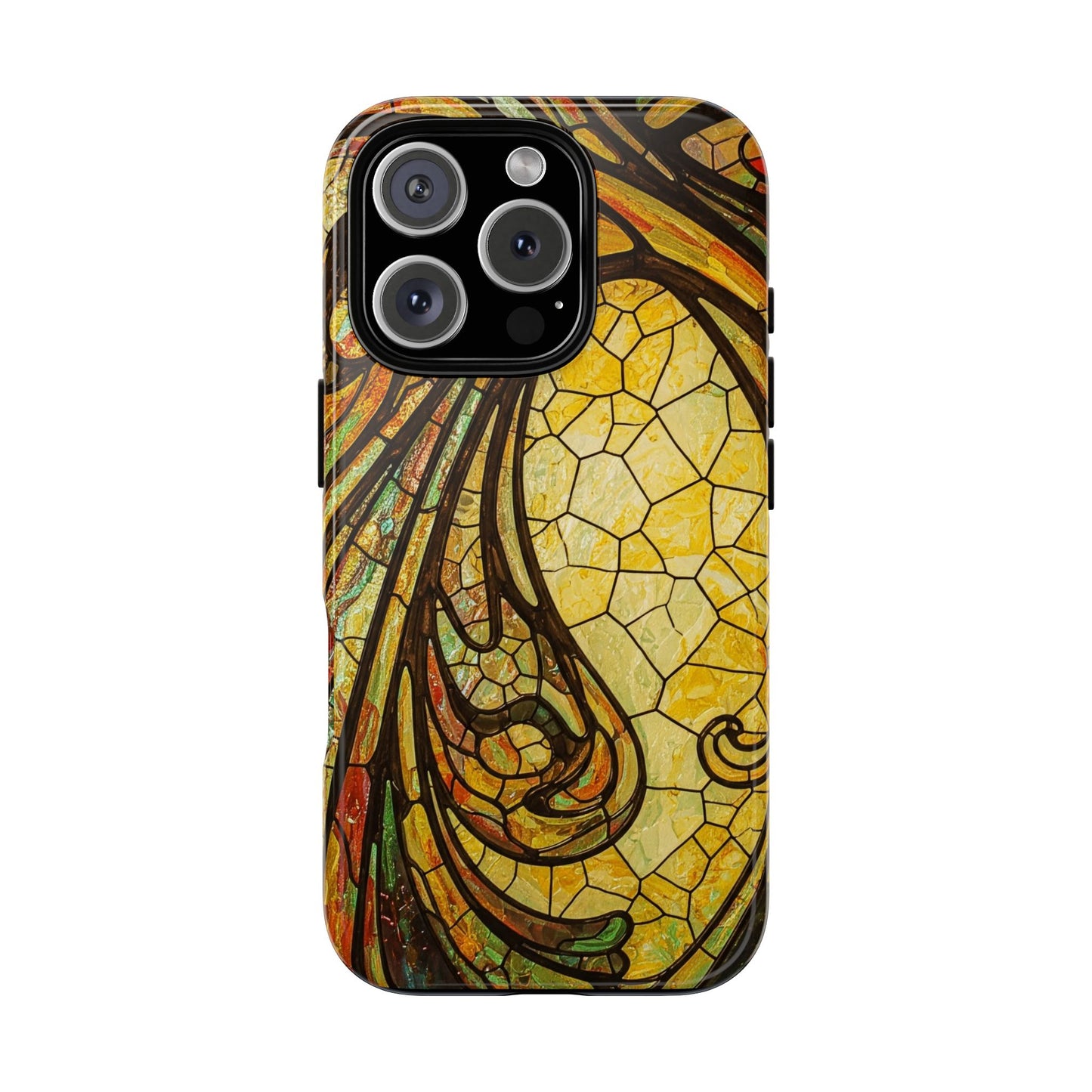 Faux Stained Glass Art Nouveau Style iPhone Case, Tough Cases, Vintage Design, Durable Phone Protector, Earth tones