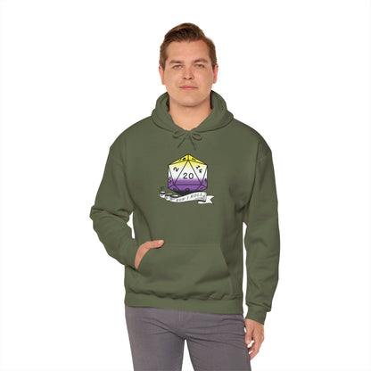 Nerdy Non-Binary Flag Pride | How I Roll | Pride Flag D20 Hoodie | Unisex Heavy Blend™ Hooded Sweatshirt