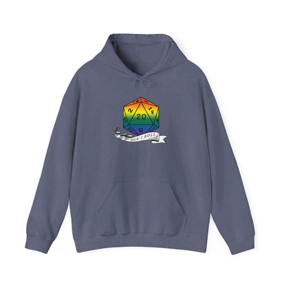 Nerdy Rainbow Flag Pride | How I Roll | Pride Flag D20 Hoodie | Unisex Heavy Blend™ Hooded Sweatshirt