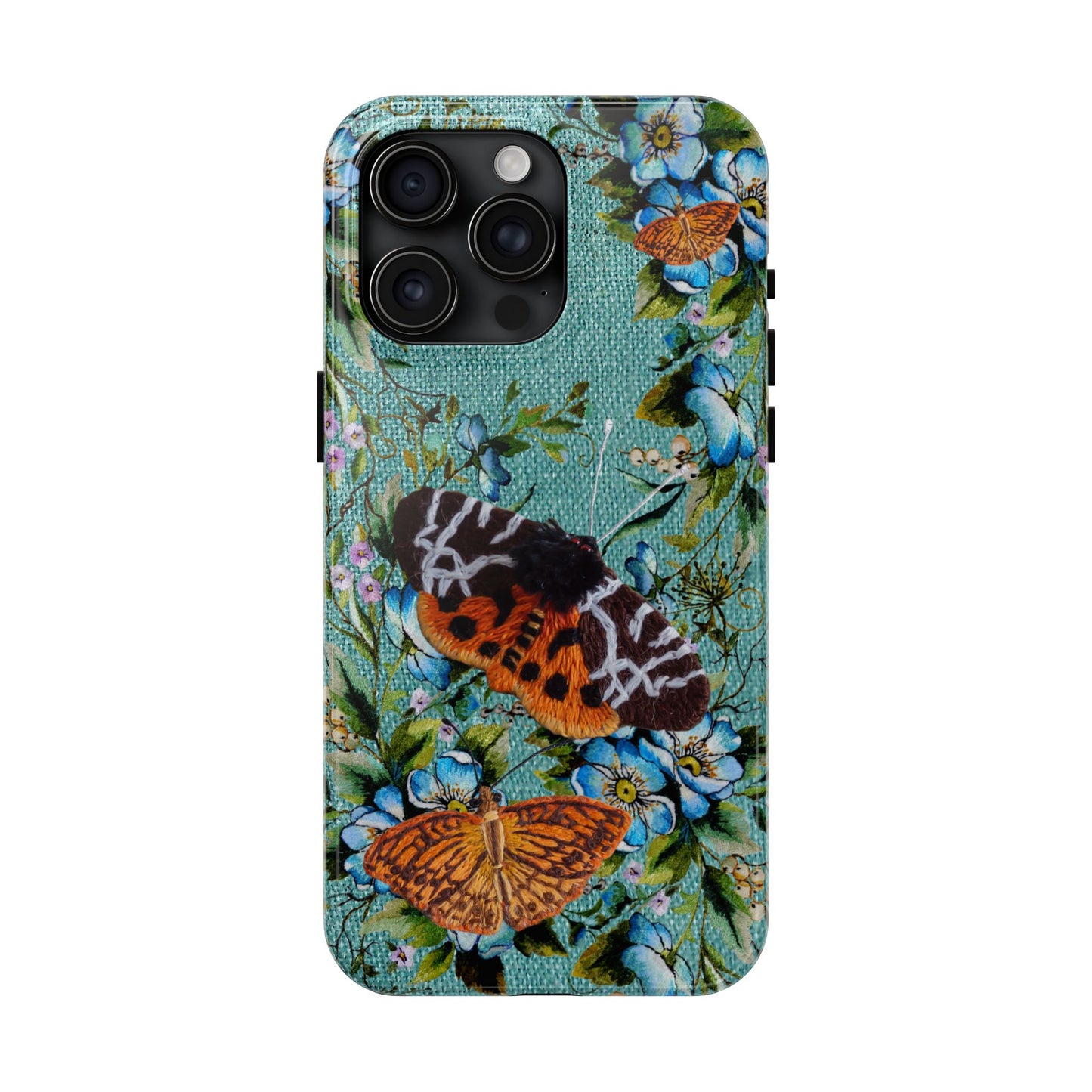 Vintage Blooms and Butterflies Phone Case Embroidered Look Floral Cottagecore Phone Cover, iPhone, Pixel, Samsung