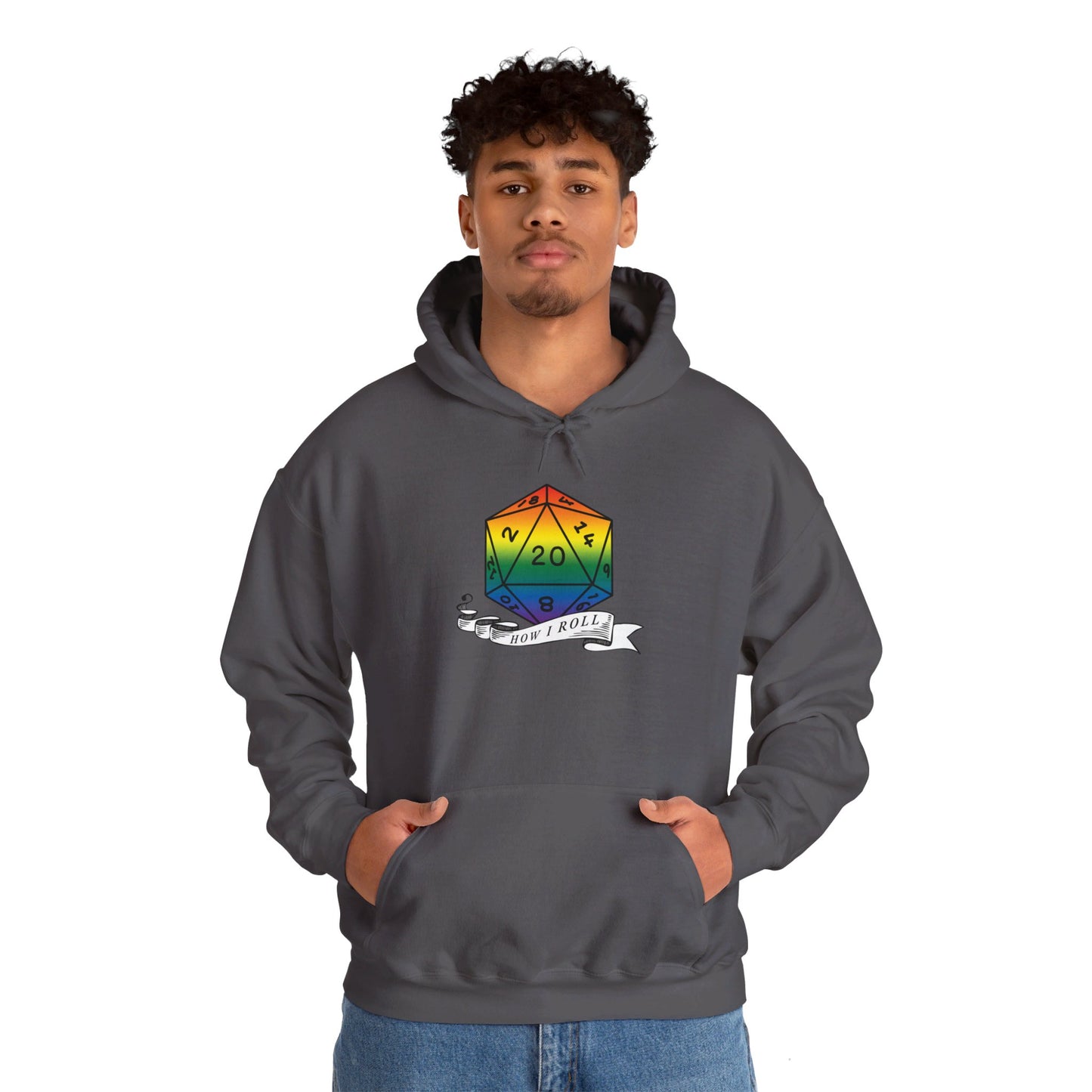 Nerdy Rainbow Flag Pride | How I Roll | Pride Flag D20 Hoodie | Unisex Heavy Blend™ Hooded Sweatshirt