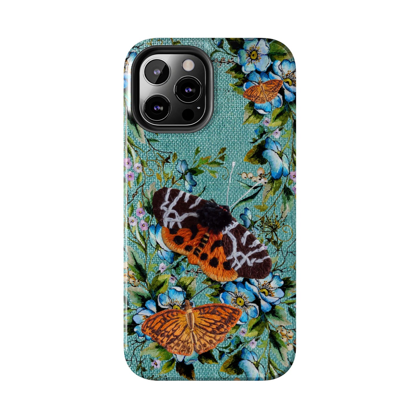 Vintage Blooms and Butterflies Phone Case Embroidered Look Floral Cottagecore Phone Cover, iPhone, Pixel, Samsung