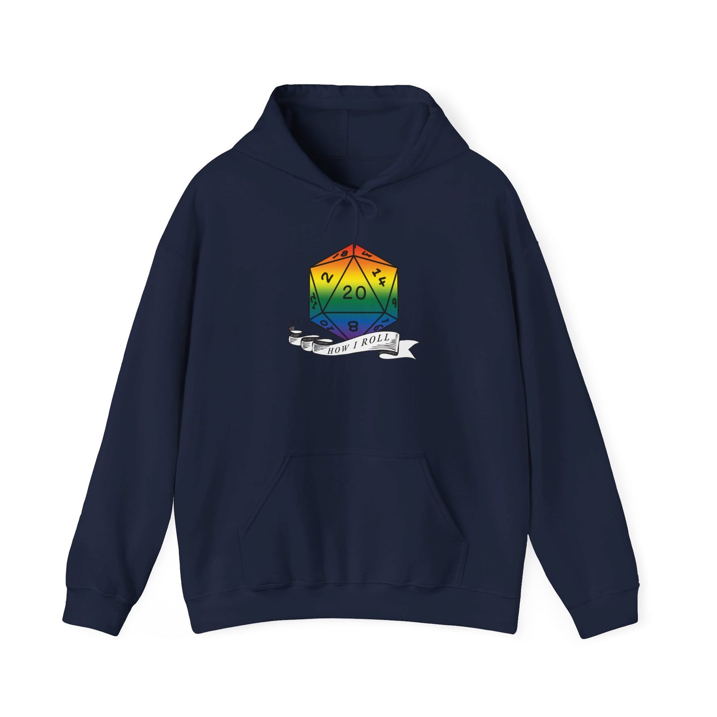 Nerdy Rainbow Flag Pride | How I Roll | Pride Flag D20 Hoodie | Unisex Heavy Blend™ Hooded Sweatshirt