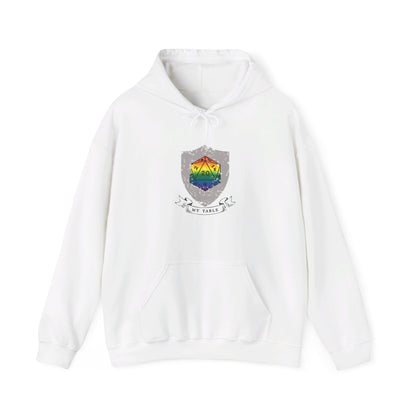 All Are Welcome At My Table | Ally | Game Master| Dungeon Master | Nerdy Pride Flag D20 T-Shirt | Unisex Heavy Blend™ Hooded Sweatshirt