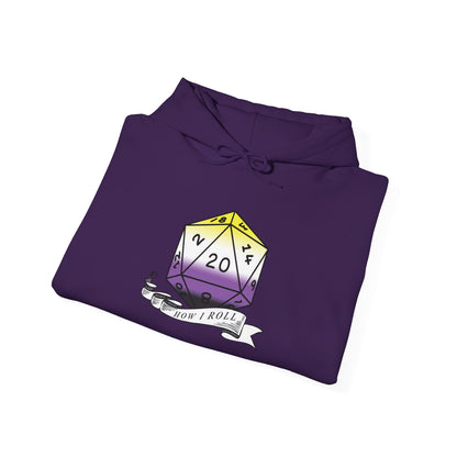 Nerdy Non-Binary Flag Pride | How I Roll | Pride Flag D20 Hoodie | Unisex Heavy Blend™ Hooded Sweatshirt