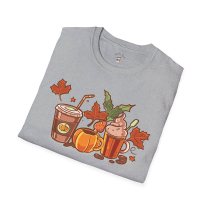 Fall Coffee Shirt, Cute Fall T-Shirt, Coffee Lover tee, Halloween Pumpkin Latte, Pumpkin Spice Shirt,  Unisex Softstyle T-Shirt