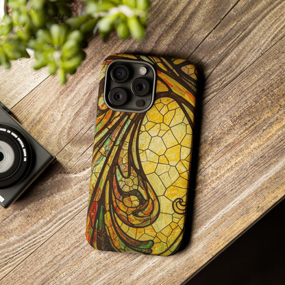 Faux Stained Glass Art Nouveau Style iPhone Case, Tough Cases, Vintage Design, Durable Phone Protector, Earth tones
