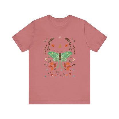 Cottagecore Luna Moth Mushroom Autumn Leaves  Short Sleeve T-shirt