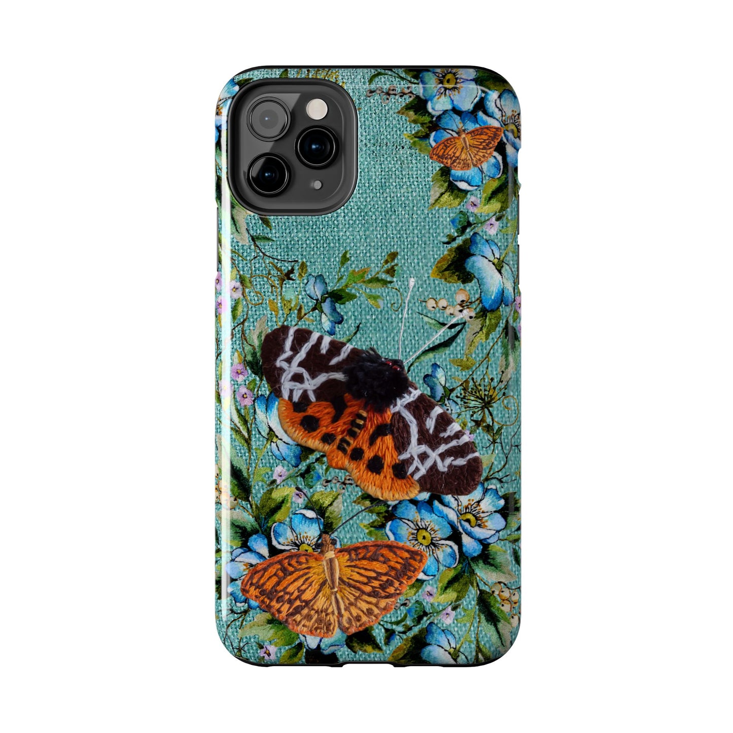 Vintage Blooms and Butterflies Phone Case Embroidered Look Floral Cottagecore Phone Cover, iPhone, Pixel, Samsung