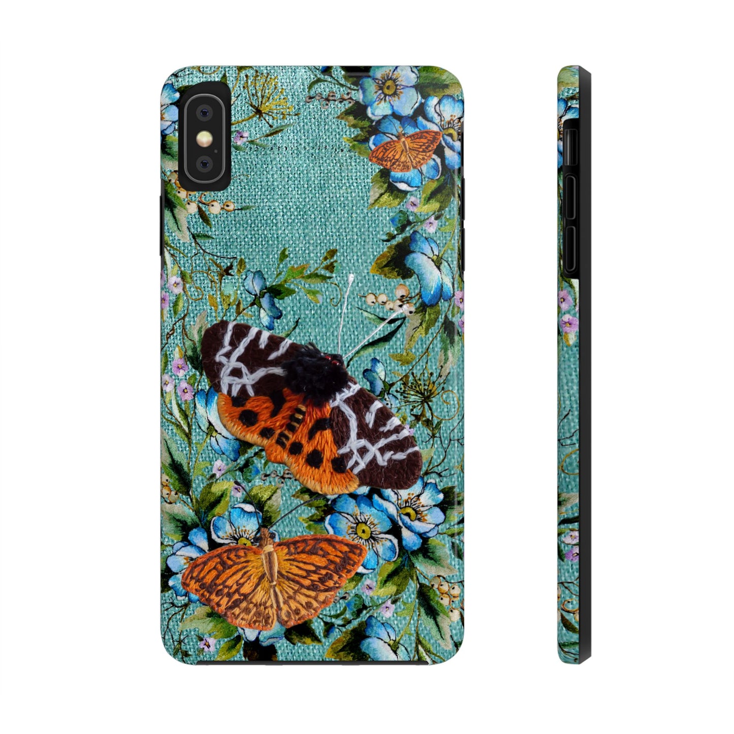 Vintage Blooms and Butterflies Phone Case Embroidered Look Floral Cottagecore Phone Cover, iPhone, Pixel, Samsung