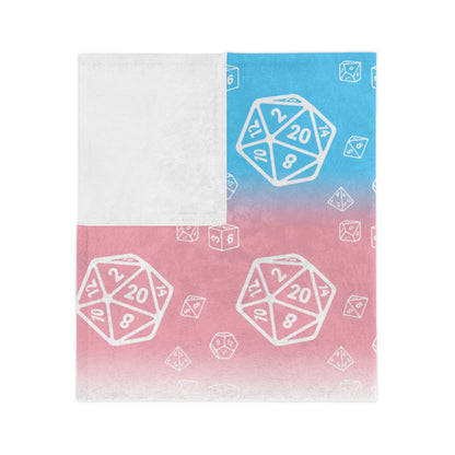 D20 Trans Pride Flag Cozy Lightweight Velveteen Microfiber Blanket, Reading Blanket, DnD Gaming Blanket, Dorm Room Throw