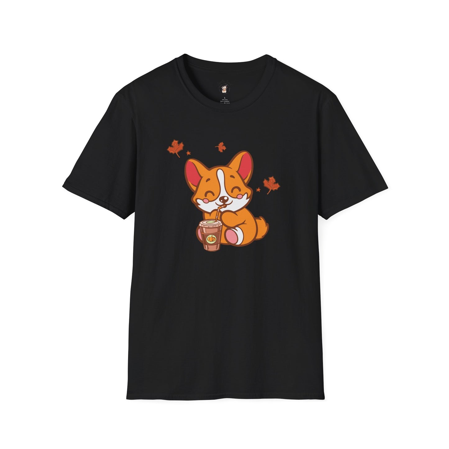 Cute Corgi, Coffee Lover tee Shirt, Halloween Fall Pumpkin Spice Latte, Unisex Softstyle T-Shirt