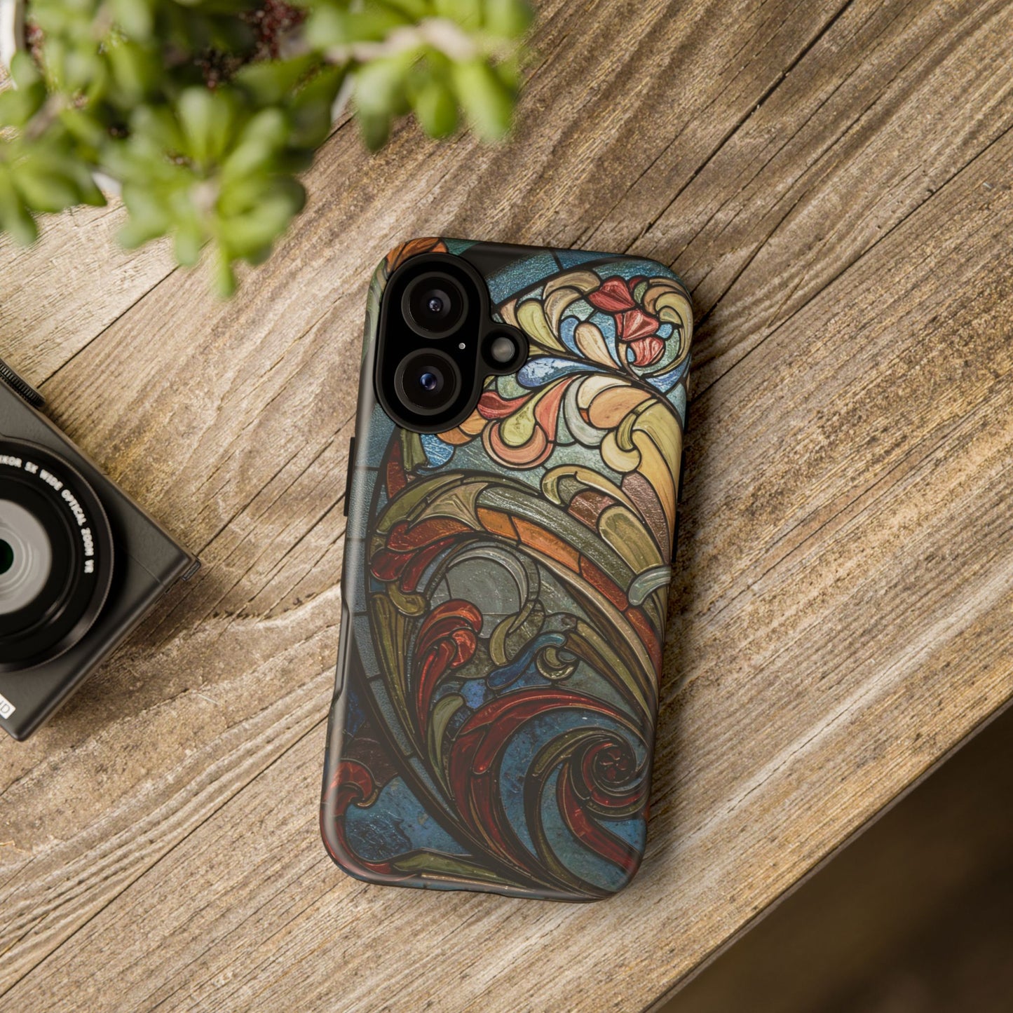 Faux Stained Glass iPhone Case, Art Nouveau Tough Case, Vintage Art Lover Gift, Durable Protector, Artistic Phone Cover, Art Deco Phone Case