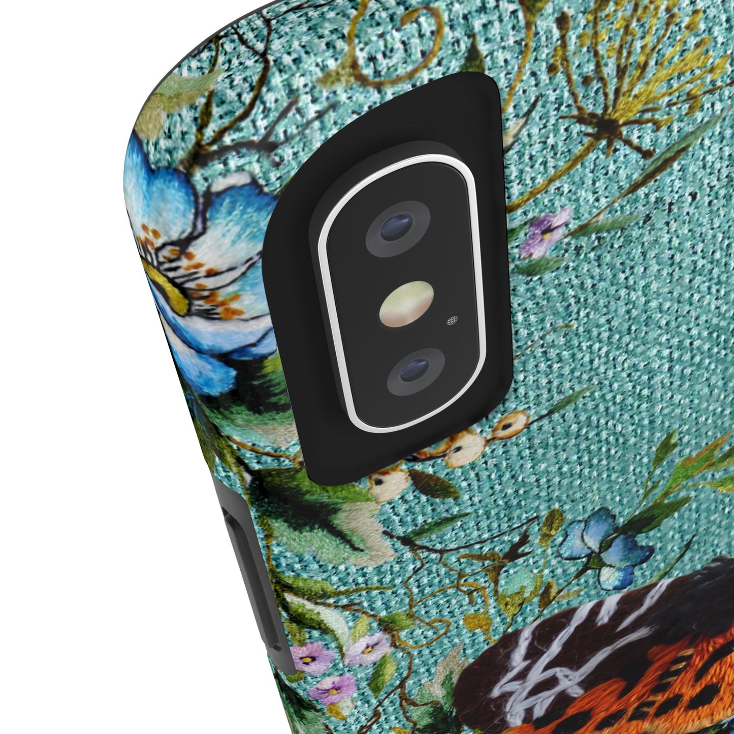 Vintage Blooms and Butterflies Phone Case Embroidered Look Floral Cottagecore Phone Cover, iPhone, Pixel, Samsung