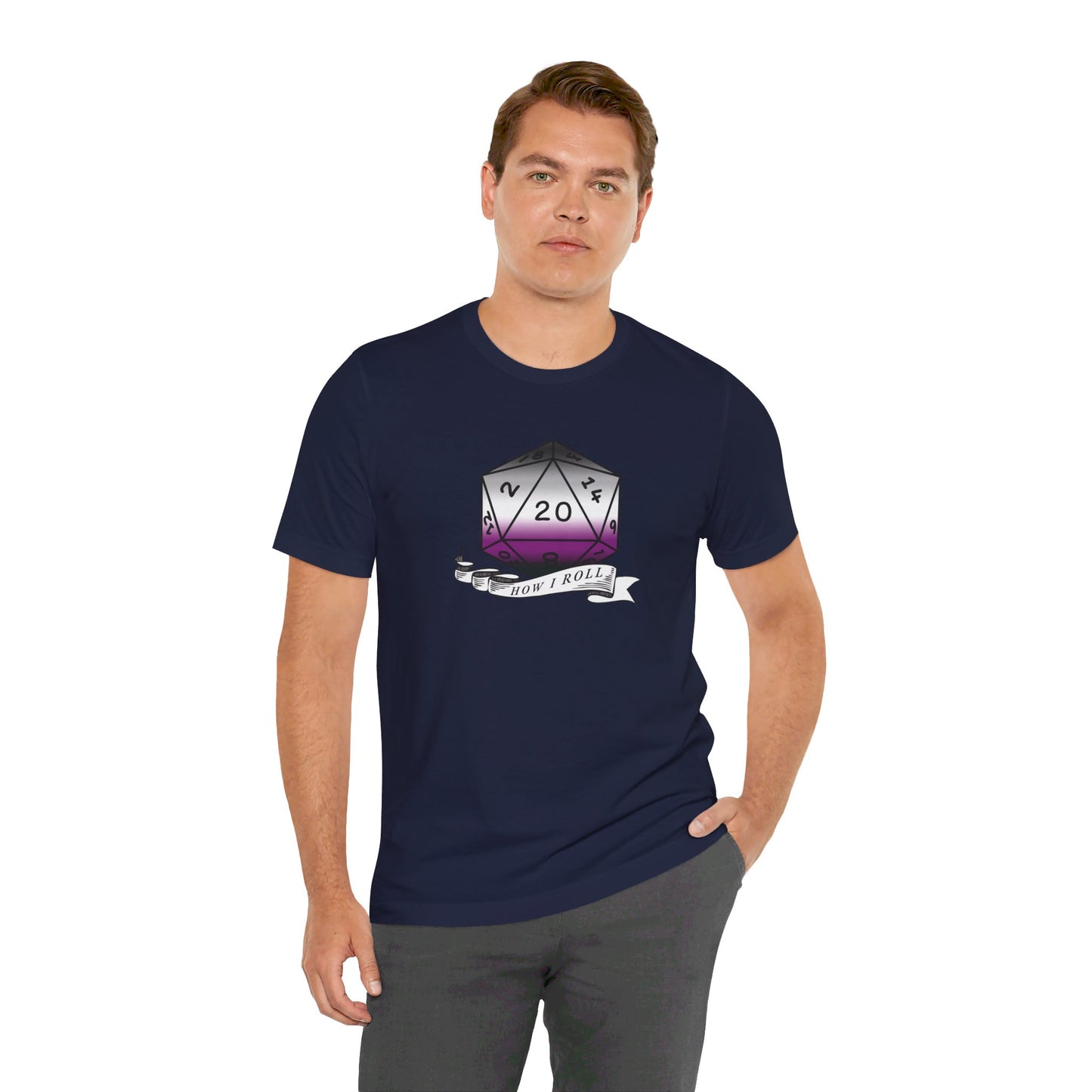 This Is How I Roll | Pride Flag D20 T-Shirt | Unisex T-Shirt | Nerdy Asexual Pride