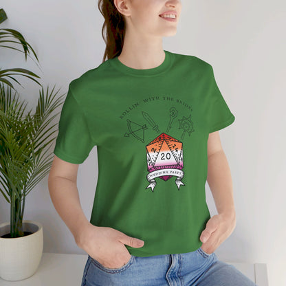 Lesbian Flag Dungeons & Dragons Wedding Party T-Shirts |TTRPG | Unisex T-Shirt | Nerdy Non-Binary