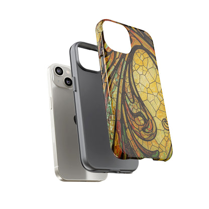 Faux Stained Glass Art Nouveau Style iPhone Case, Tough Cases, Vintage Design, Durable Phone Protector, Earth tones