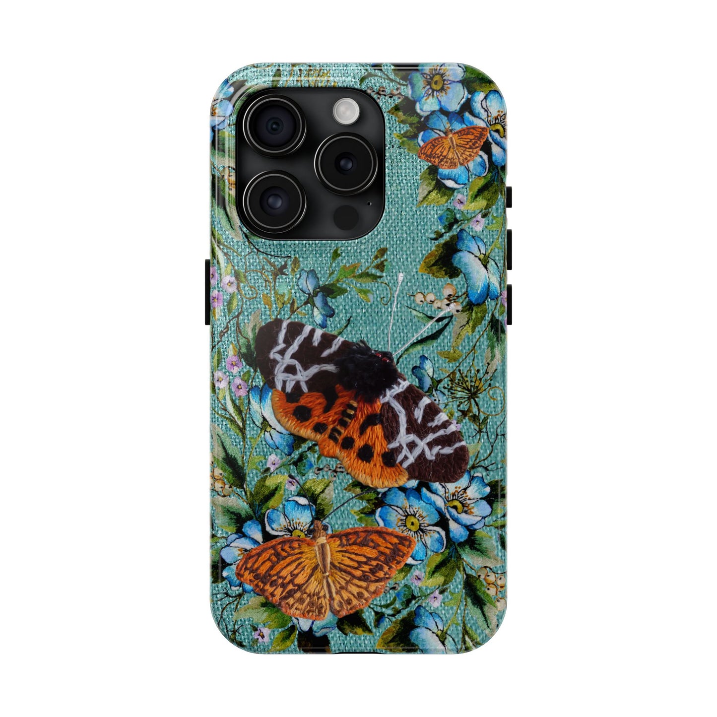 Vintage Blooms and Butterflies Phone Case Embroidered Look Floral Cottagecore Phone Cover, iPhone, Pixel, Samsung
