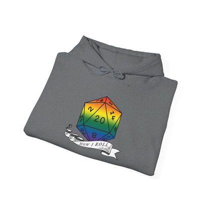 Nerdy Rainbow Flag Pride | How I Roll | Pride Flag D20 Hoodie | Unisex Heavy Blend™ Hooded Sweatshirt