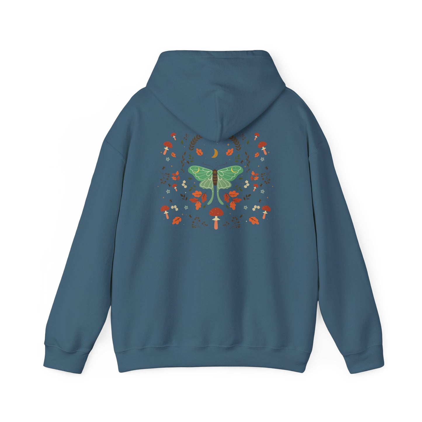 Luna Moth Vintage Boho Hoodie Woodland Vibes Green Moth Sweater Forest Botanical Floral Top Hooded Sweatshirt