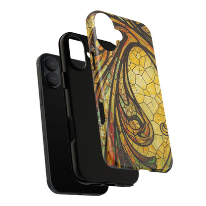 Faux Stained Glass Art Nouveau Style iPhone Case, Tough Cases, Vintage Design, Durable Phone Protector, Earth tones