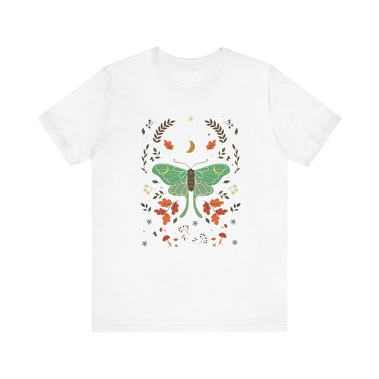 Cottagecore Luna Moth Mushroom Autumn Leaves  Short Sleeve T-shirt