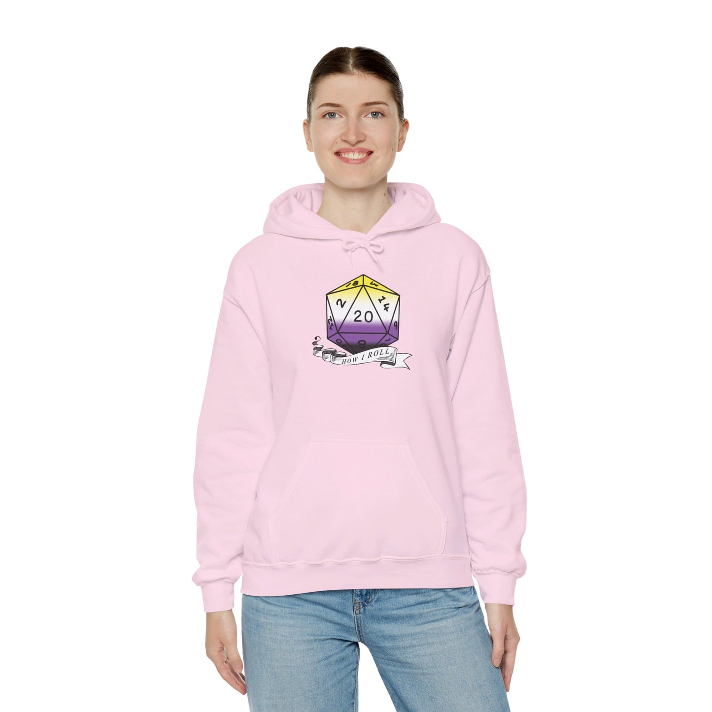 Nerdy Non-Binary Flag Pride | How I Roll | Pride Flag D20 Hoodie | Unisex Heavy Blend™ Hooded Sweatshirt