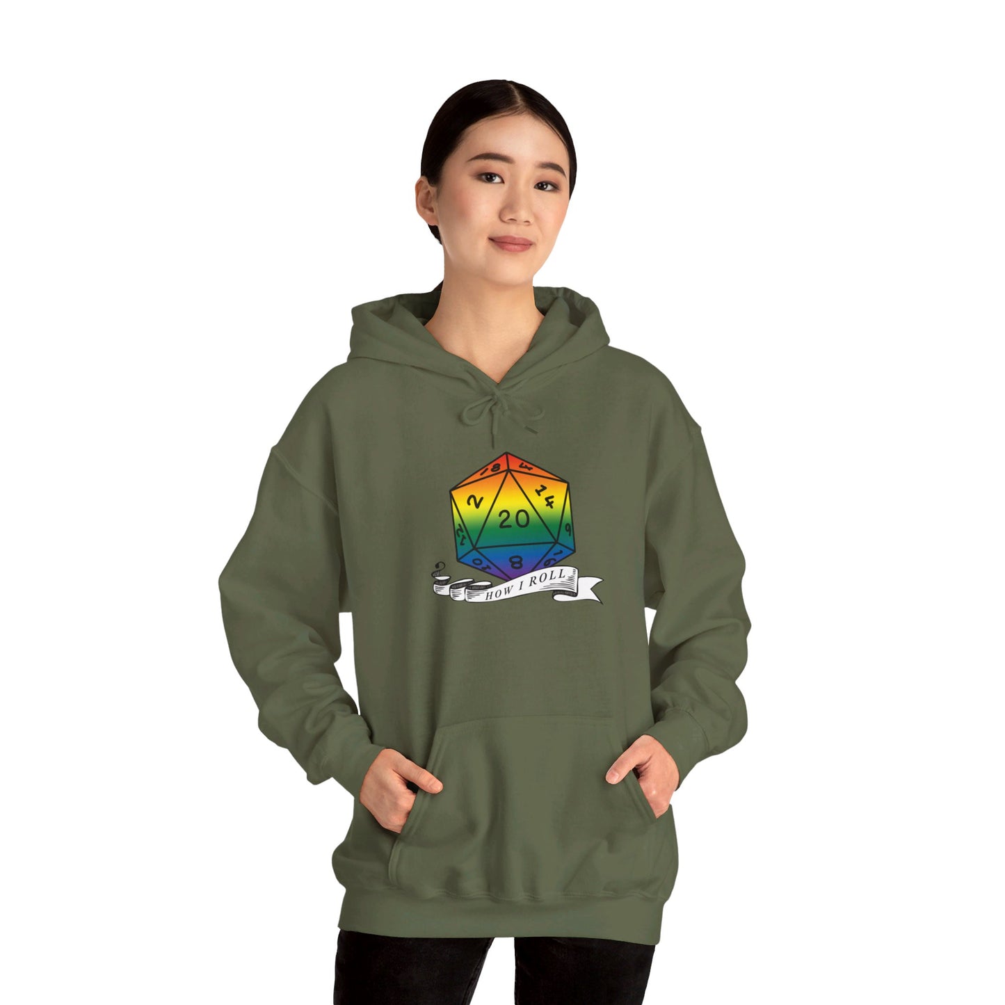 Nerdy Rainbow Flag Pride | How I Roll | Pride Flag D20 Hoodie | Unisex Heavy Blend™ Hooded Sweatshirt