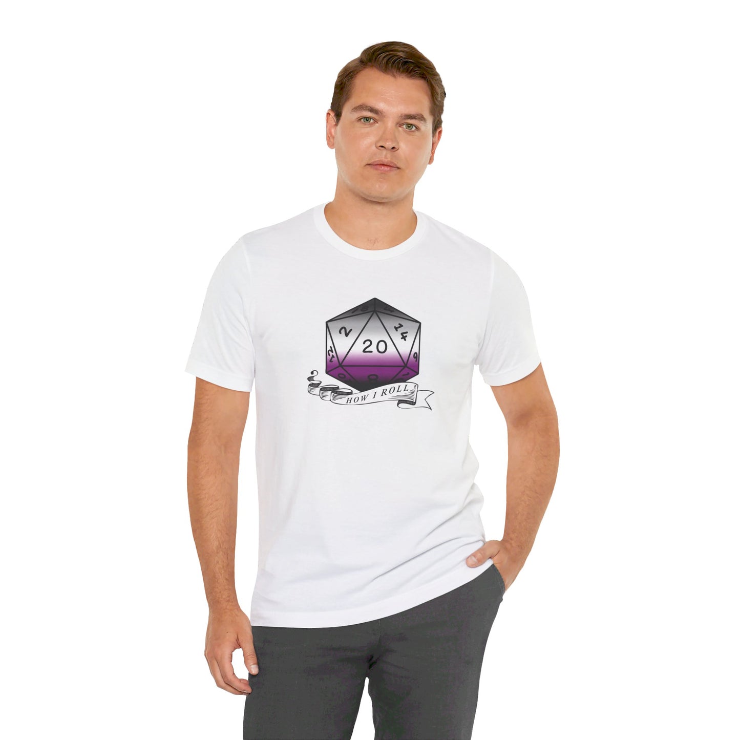 This Is How I Roll | Pride Flag D20 T-Shirt | Unisex T-Shirt | Nerdy Asexual Pride