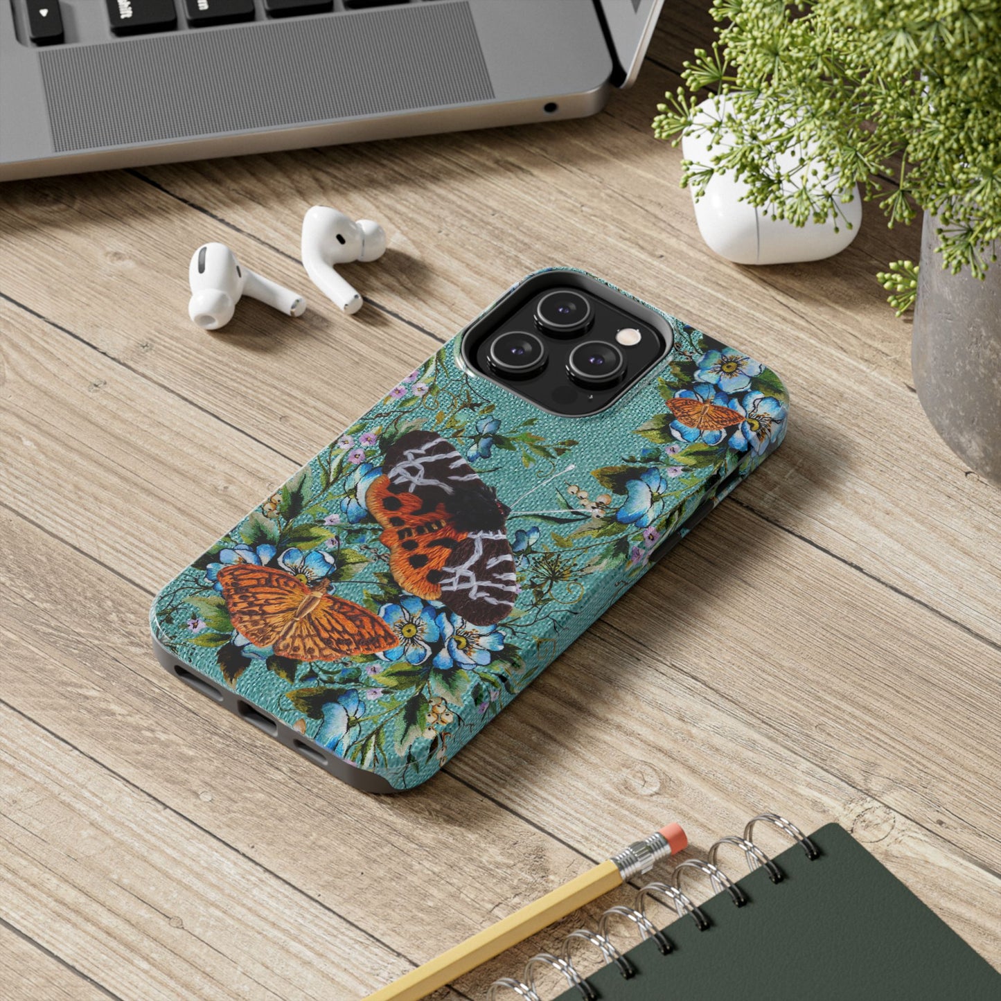 Vintage Blooms and Butterflies Phone Case Embroidered Look Floral Cottagecore Phone Cover, iPhone, Pixel, Samsung