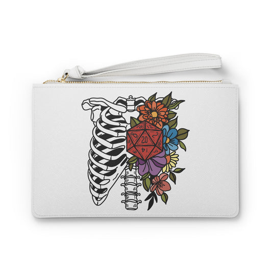 D20 Floral Skeleton Ribcage Dice Bag, Makeup Bag, Pencil Case, Clutch Bag