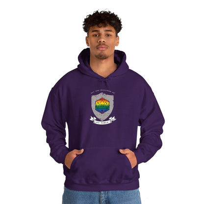 All Are Welcome At My Table | Ally | Game Master| Dungeon Master | Nerdy Pride Flag D20 T-Shirt | Unisex Heavy Blend™ Hooded Sweatshirt