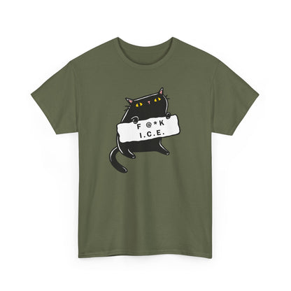 Black Cat Protest Unisex Tee - F**k Ice, Activist Cotton T-Shirt, Cat Lover Gift, Anti-Trump Shirt, Protester Gift, Political Tee