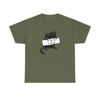 Black Cat Protest Unisex Tee - F**k Ice, Activist Cotton T-Shirt, Cat Lover Gift, Anti-Trump Shirt, Protester Gift, Political Tee