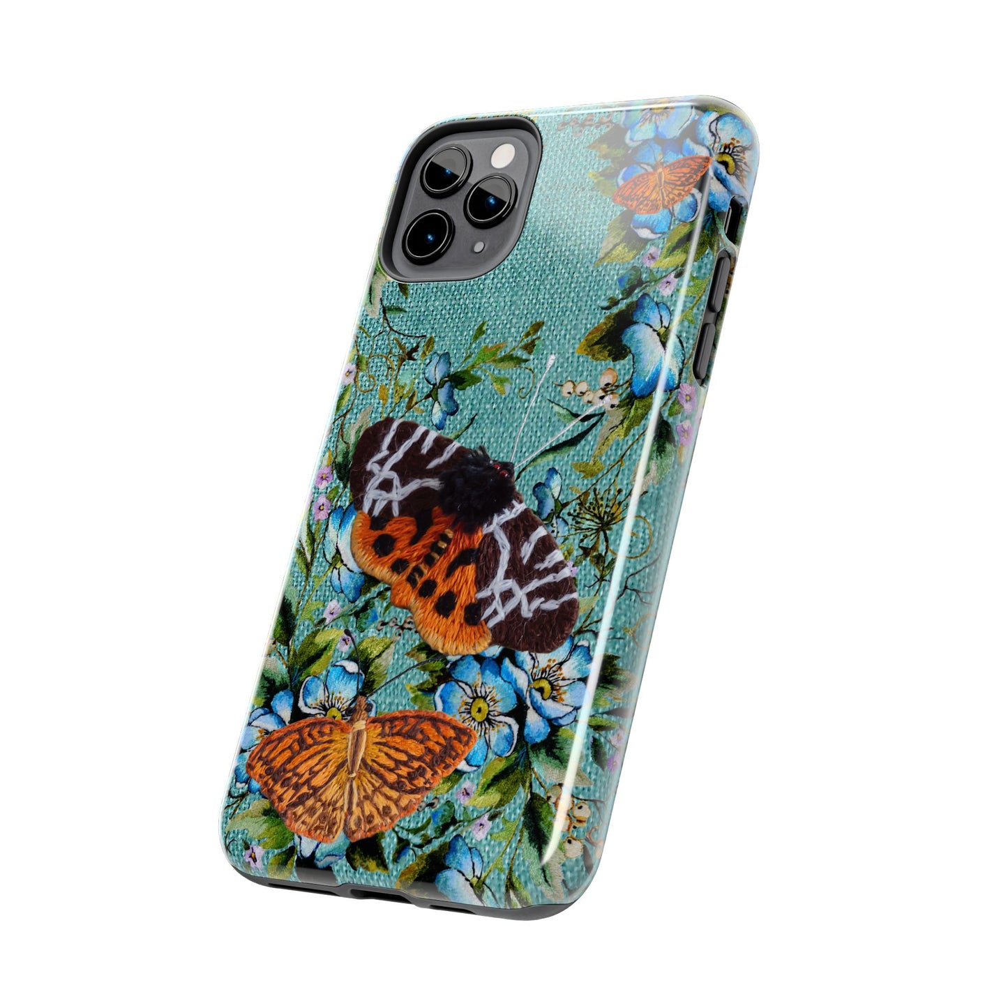 Vintage Blooms and Butterflies Phone Case Embroidered Look Floral Cottagecore Phone Cover, iPhone, Pixel, Samsung