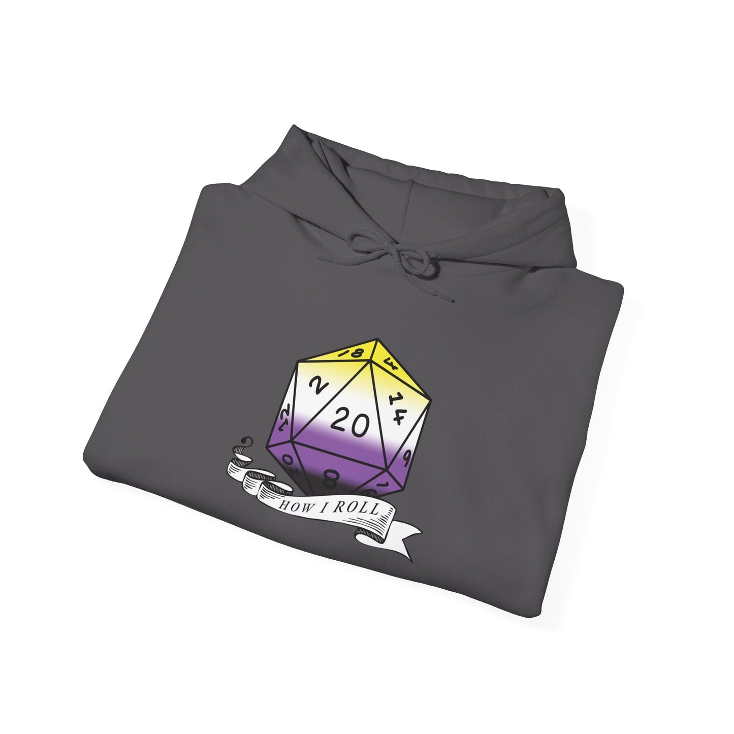 Nerdy Non-Binary Flag Pride | How I Roll | Pride Flag D20 Hoodie | Unisex Heavy Blend™ Hooded Sweatshirt