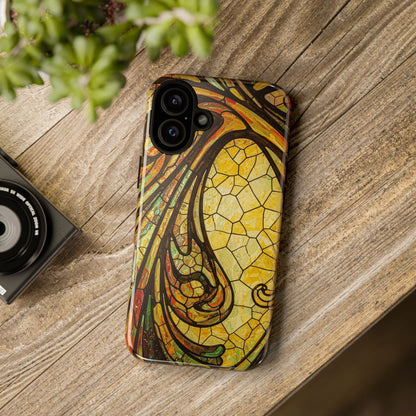 Faux Stained Glass Art Nouveau Style iPhone Case, Tough Cases, Vintage Design, Durable Phone Protector, Earth tones