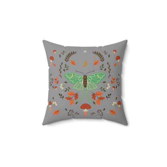 Cottagecore Dark Academia Luna Moth and Mushrooms Throw Pillow