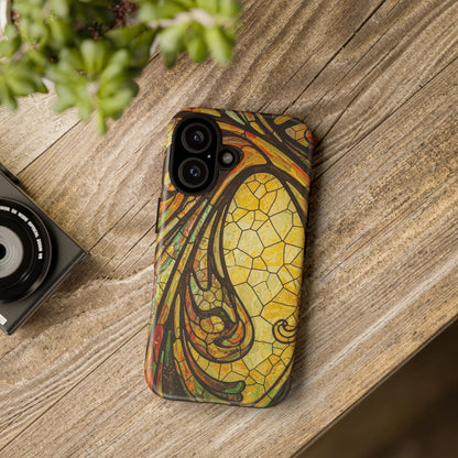 Faux Stained Glass Art Nouveau Style iPhone Case, Tough Cases, Vintage Design, Durable Phone Protector, Earth tones