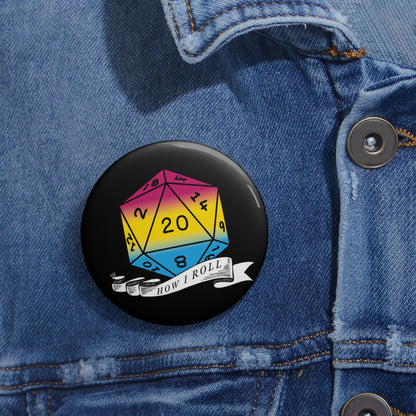 D20 Pansexual Pride Flag How I Roll Button Pin, LGBTQ+ Pin, Pide Month Accessories, Statement Pin, Pride Parade Gear