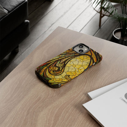 Faux Stained Glass Art Nouveau Style iPhone Case, Tough Cases, Vintage Design, Durable Phone Protector, Earth tones