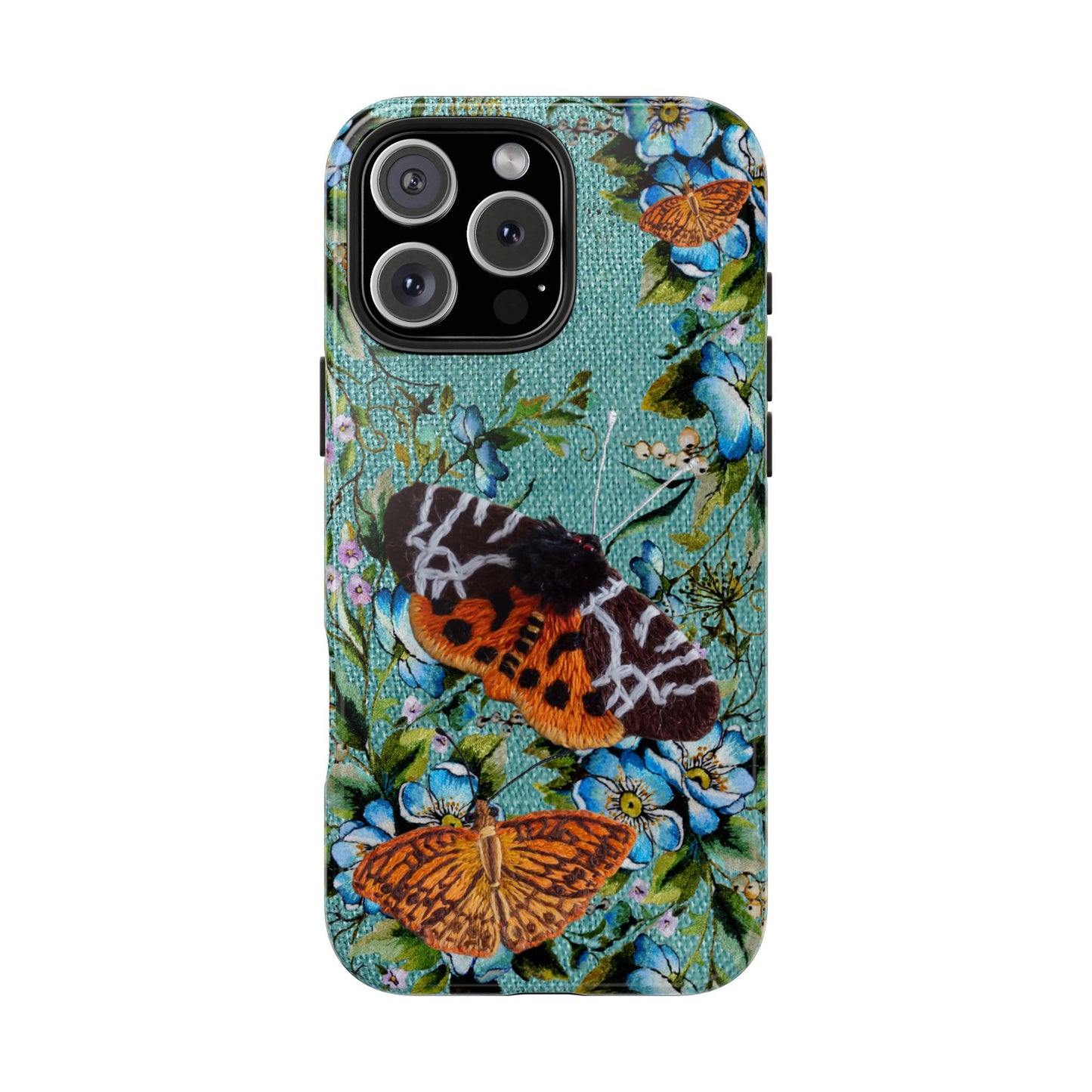 Vintage Blooms and Butterflies Phone Case Embroidered Look Floral Cottagecore Phone Cover, iPhone, Pixel, Samsung