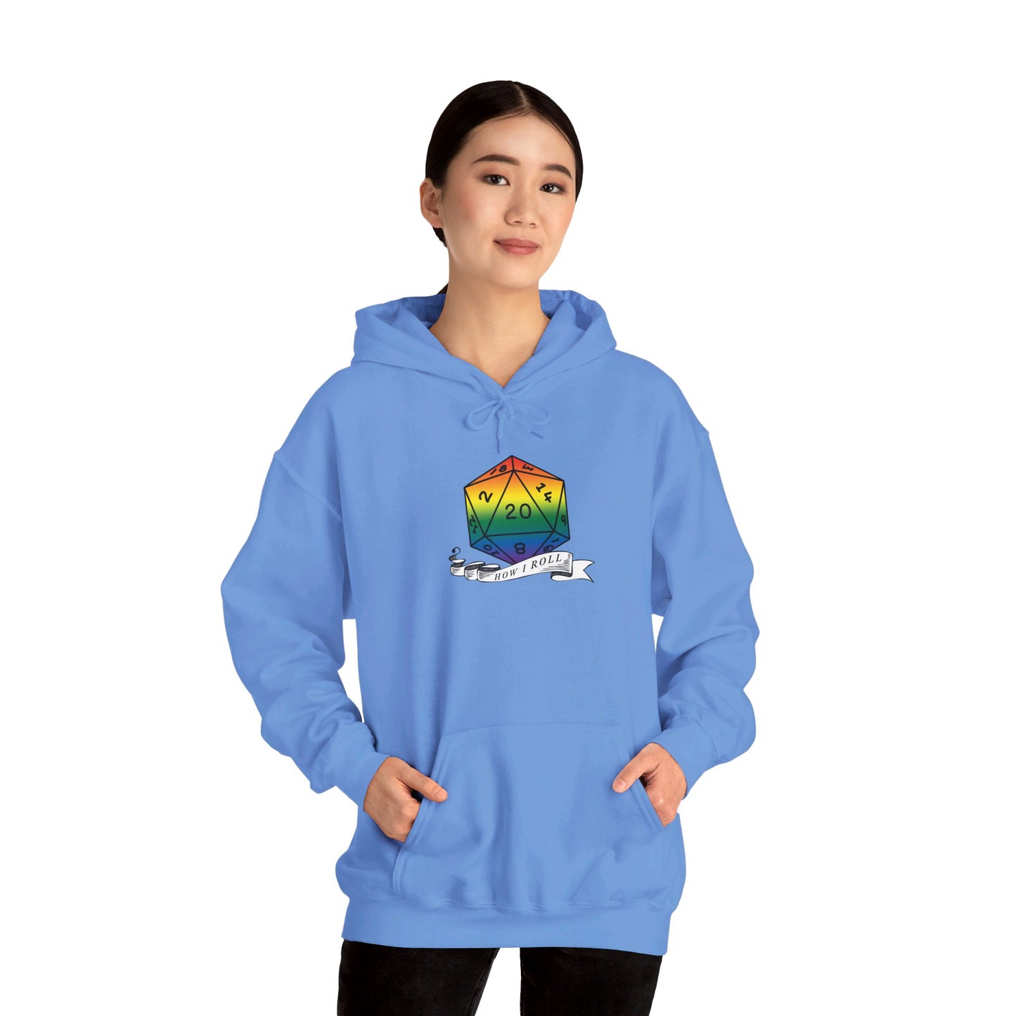 Nerdy Rainbow Flag Pride | How I Roll | Pride Flag D20 Hoodie | Unisex Heavy Blend™ Hooded Sweatshirt