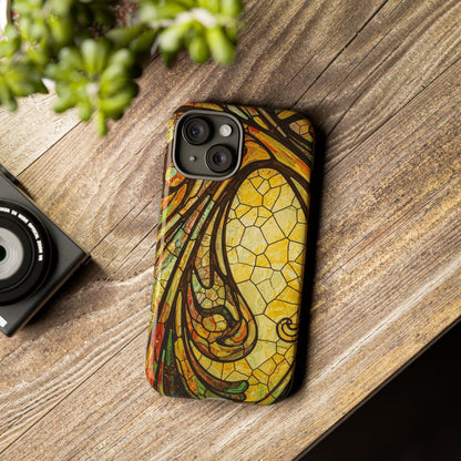 Faux Stained Glass Art Nouveau Style iPhone Case, Tough Cases, Vintage Design, Durable Phone Protector, Earth tones