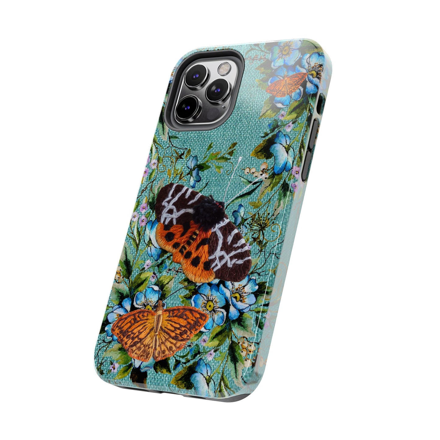 Vintage Blooms and Butterflies Phone Case Embroidered Look Floral Cottagecore Phone Cover, iPhone, Pixel, Samsung