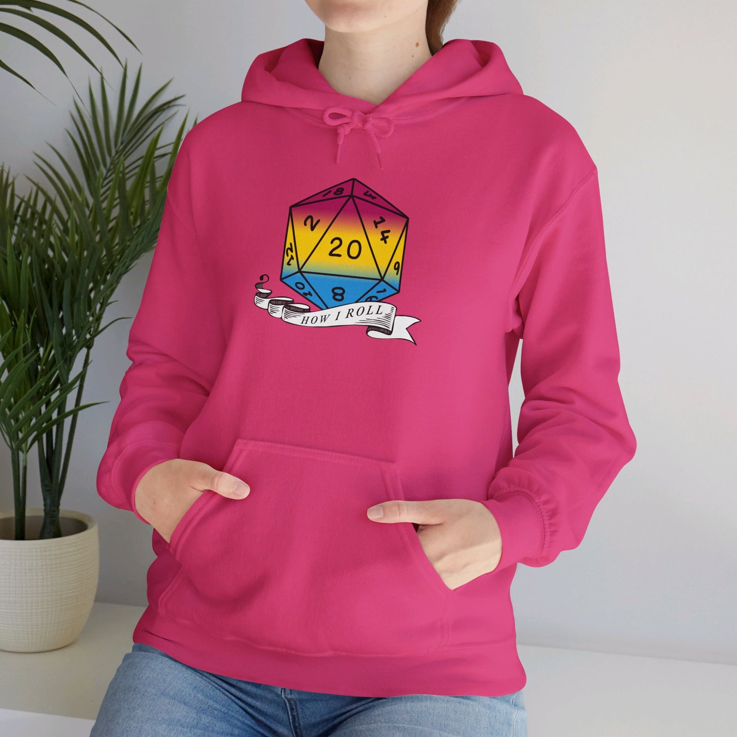 Nerdy Pansexual Flag Pride | How I Roll | Pride Flag D20 Hoodie | Unisex Heavy Blend™ Hooded Sweatshirt