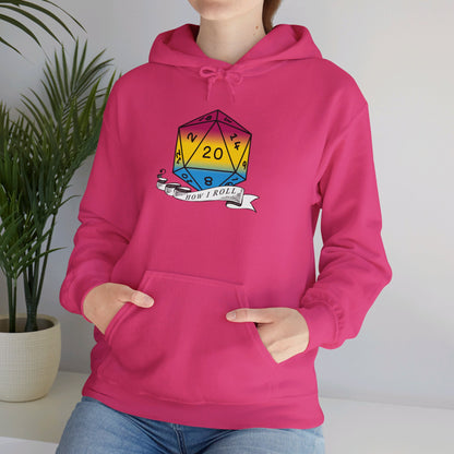 Nerdy Pansexual Flag Pride | How I Roll | Pride Flag D20 Hoodie | Unisex Heavy Blend™ Hooded Sweatshirt