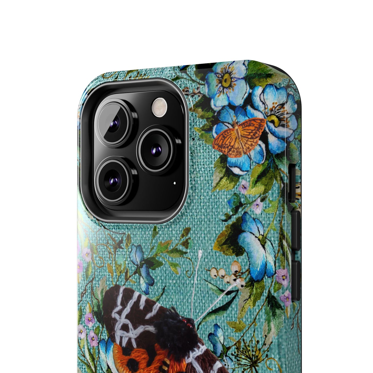 Vintage Blooms and Butterflies Phone Case Embroidered Look Floral Cottagecore Phone Cover, iPhone, Pixel, Samsung